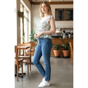 Hollister Womens XL Y2K Floral Smocked Babydoll Top Coquette Soft Girl Romantic